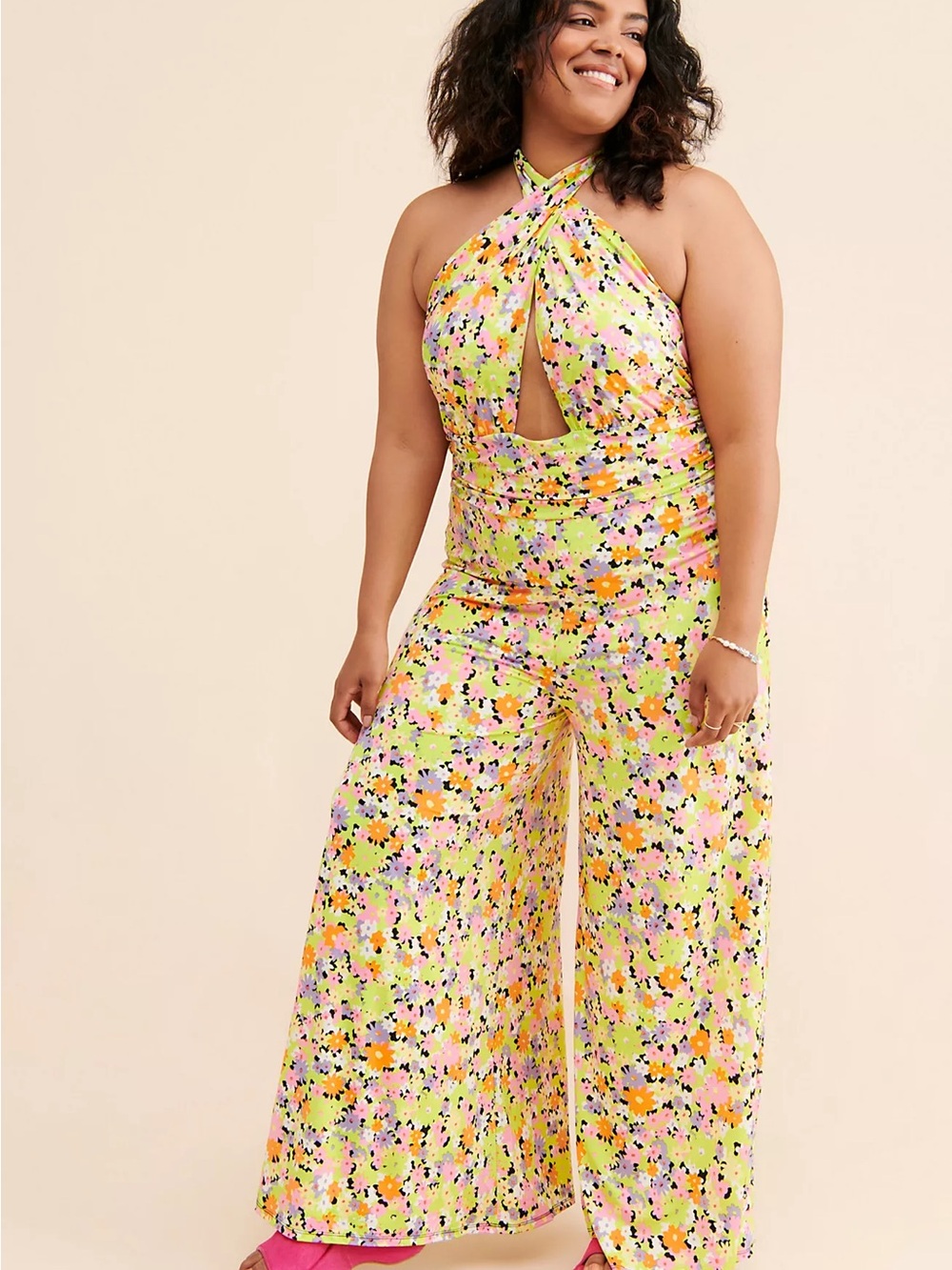 AFRM Pamela Slinky Jumpsuit Plus Size Floral Halter Wide-Leg Maximalist